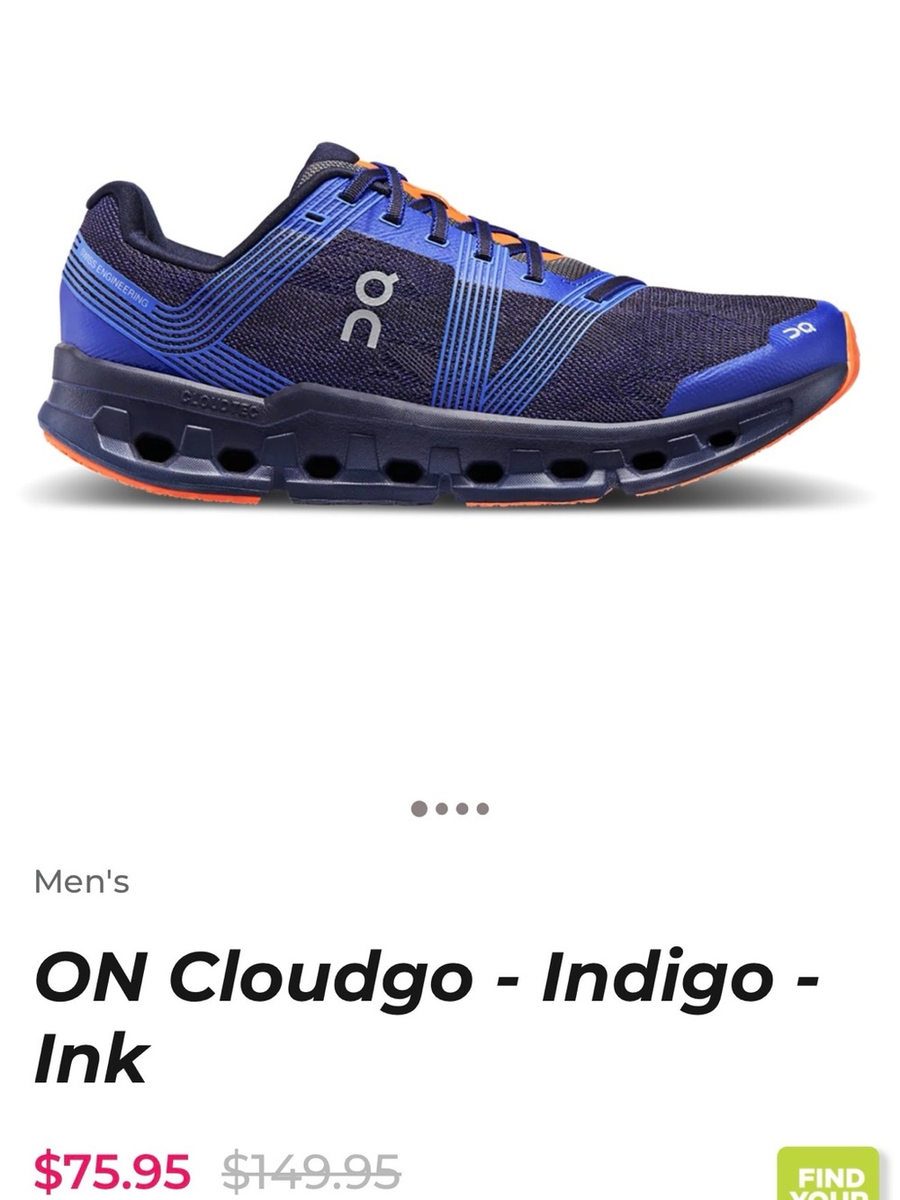 On Running Men's Cloudgo Running Shoes - Indigo with Orange Accents